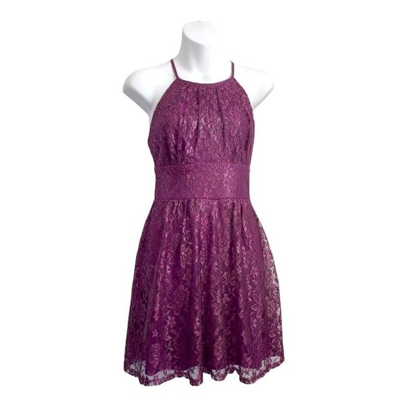 Y2K Vintage Lace Floral Netting Halter Party Cranberry Dress 5 to 6 Juni… - Picture 16 of 16